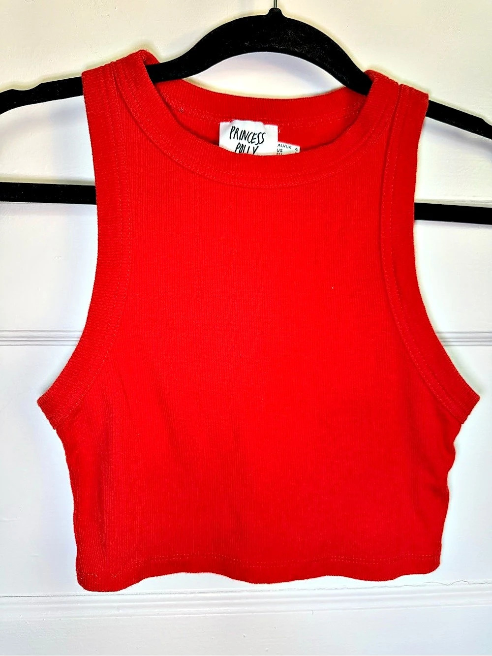 Princess Polly Ribbed Cropped High Neck Tank Top Red Size 0 Like New Tomato Girl